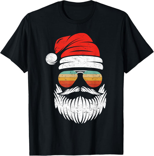 Santa Face Retro Sunglasses Christmas Xmas Men Women Kids T-Shirt - T-Shirt | Black
