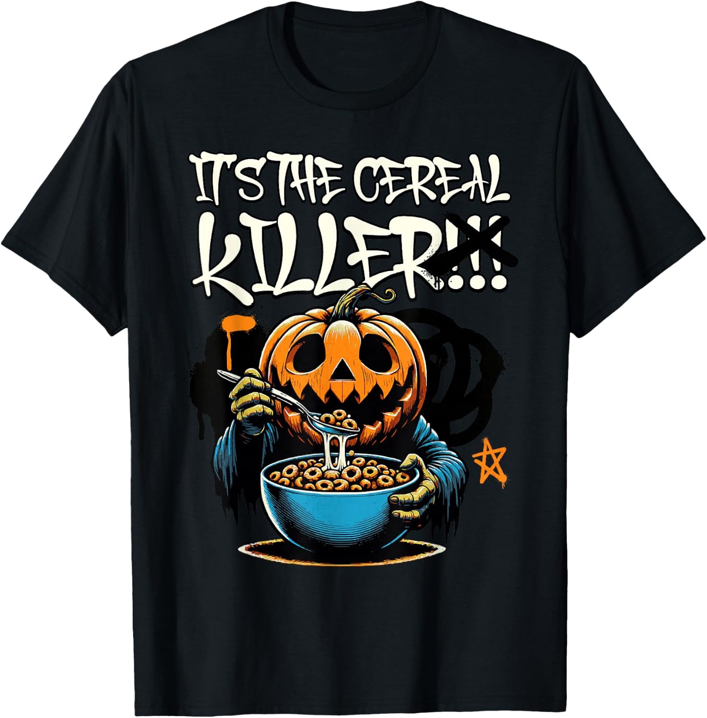 It's The Cereal Killer Funny Pumpkin Monster Halloween Funny T-Shirt - T-Shirt | Black