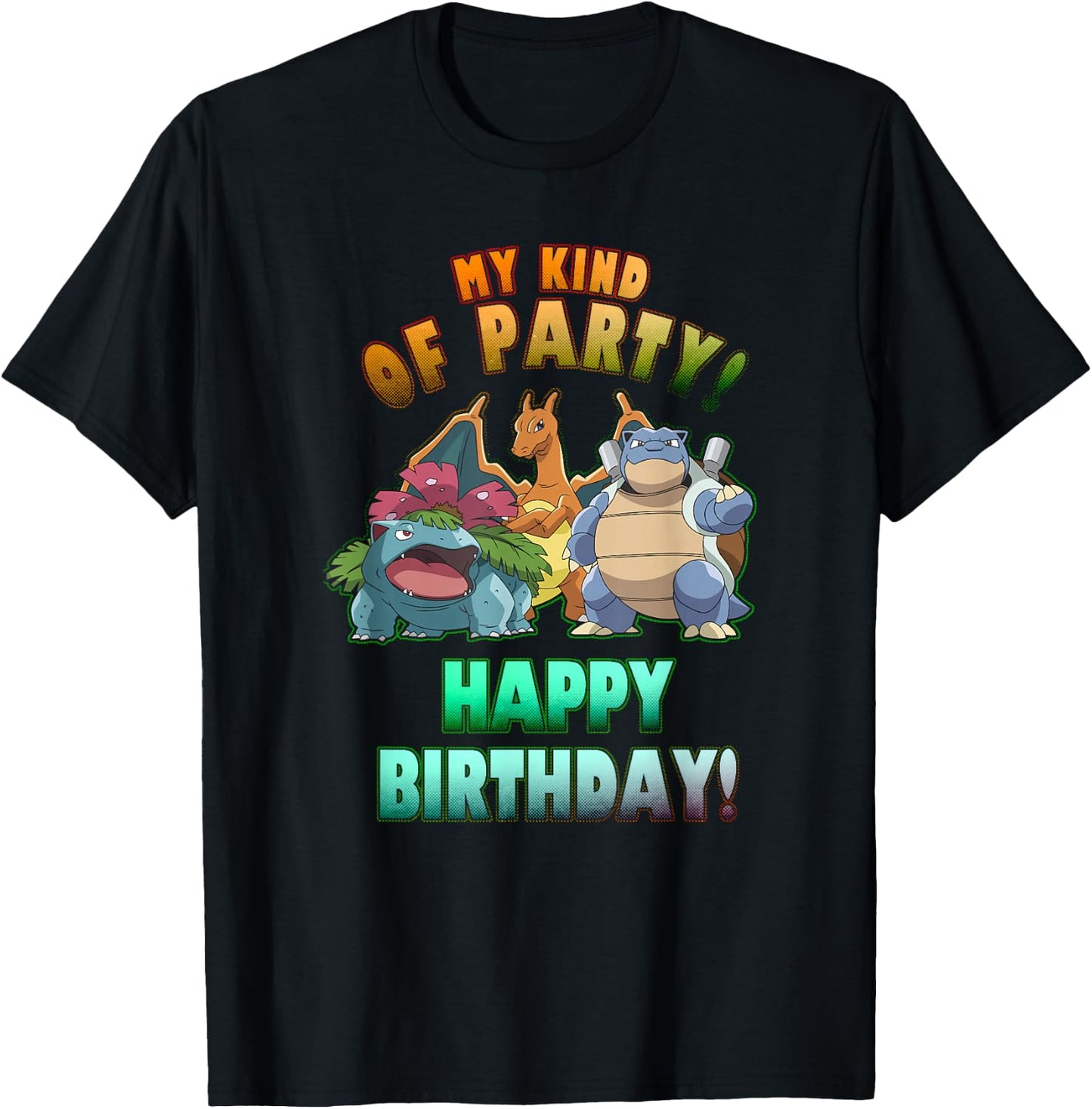 Pokémon Birthday Group My Kind of Party Rainbow Text T-Shirt - T-Shirt | Black