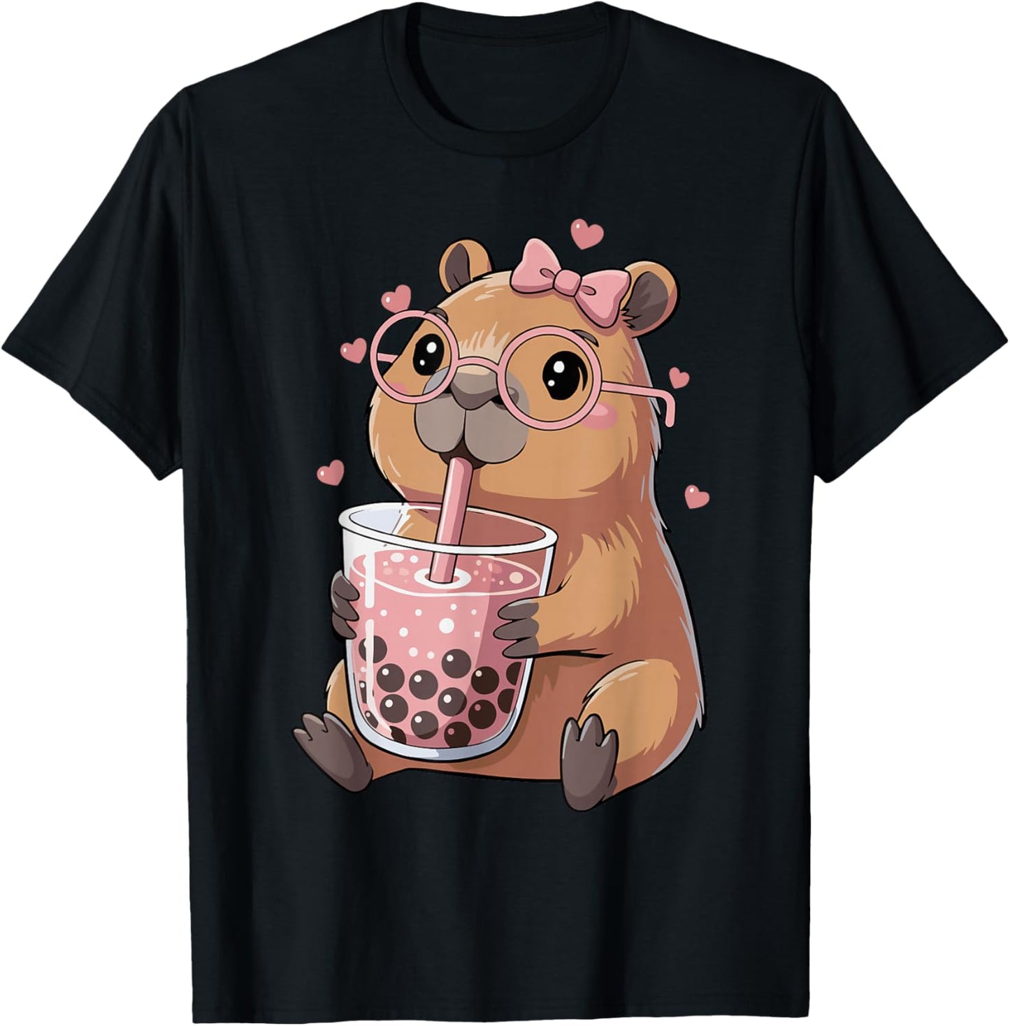 Capybara Drinking Bubble Tea für Mädchen Cute Capybara T-Shirt - T-Shirt | Black