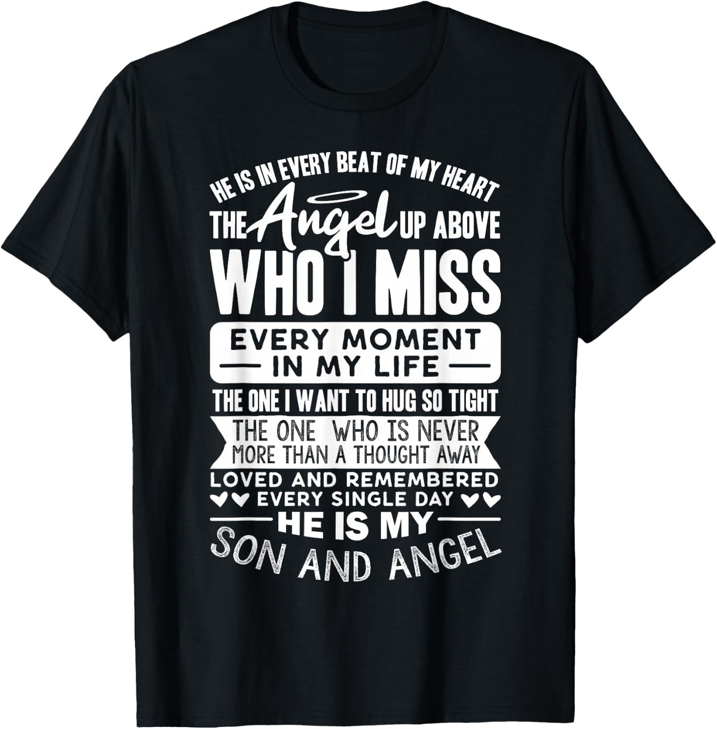 My Son Is My Guardian Angel in Heaven, Grief to Son T-Shirt - T-Shirt | Black