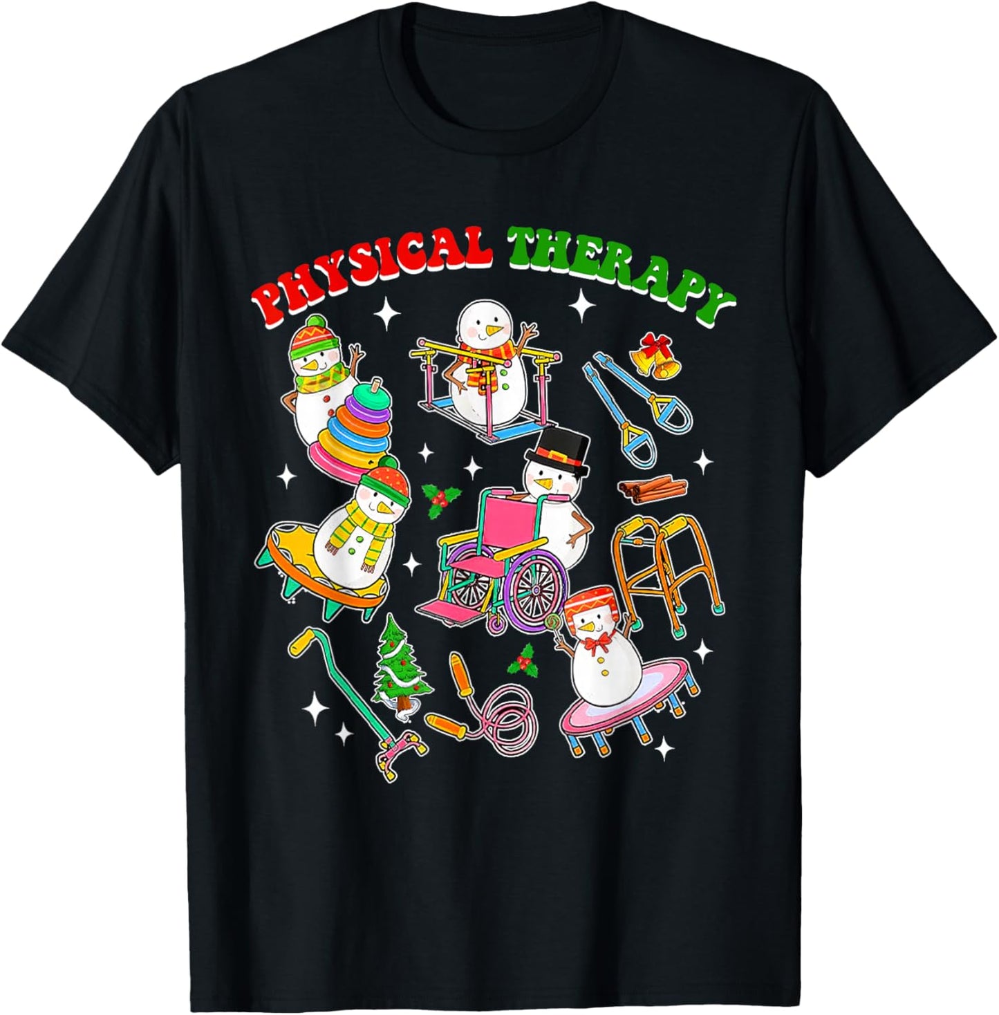 Pt Snowman Physical Therapy Christmas Physical Therapist T-Shirt - T-Shirt | Black