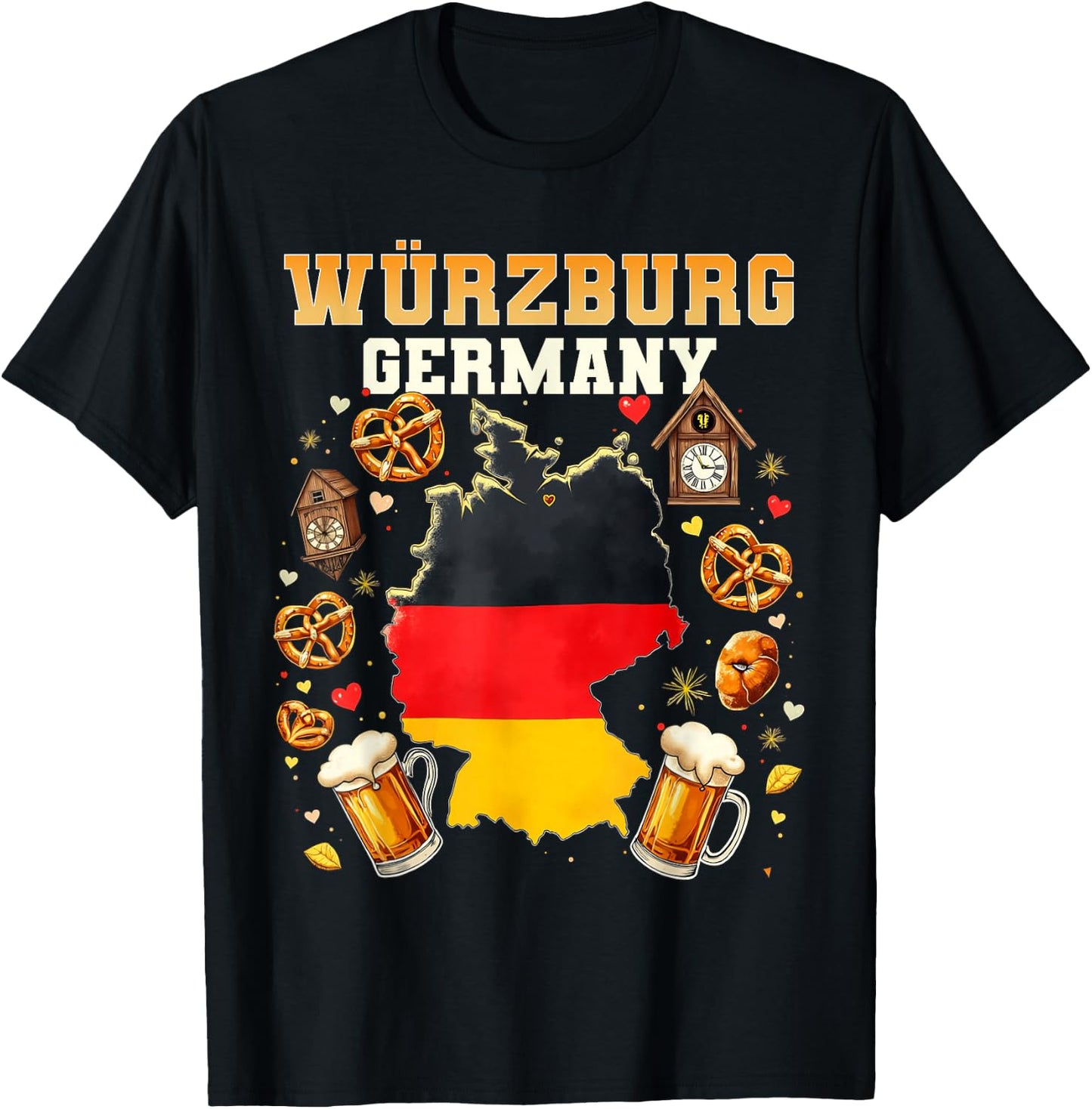 Würzburg Germany Souvenir German Flag Map Würzburg Vacation T-Shirt - T-Shirt | Black