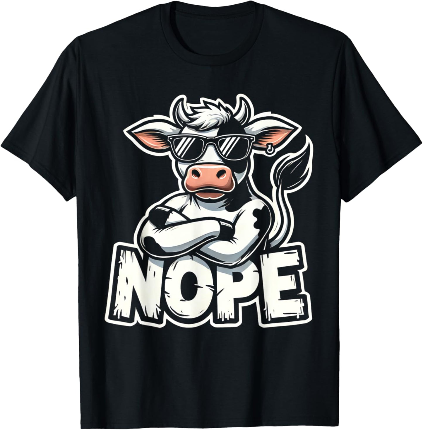 Vintage Art Cute Animal Lovers Cartoon Cow NOPE Awespme Pet T-Shirt - T-Shirt | Black