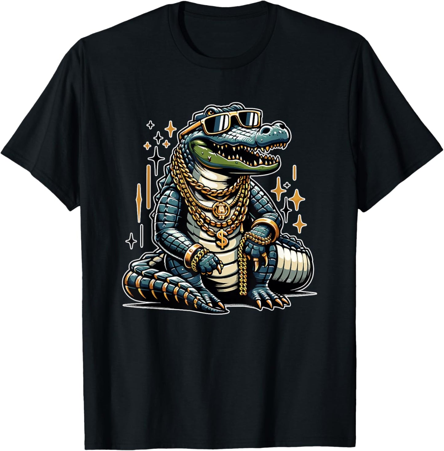Retro Gangster Alligator Funny Gator T-Shirt - T-Shirt | Black