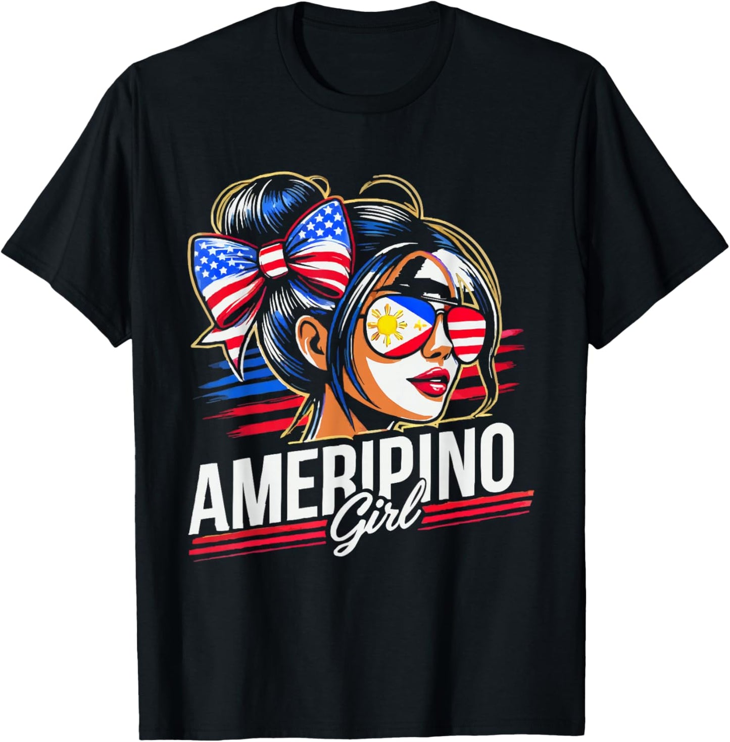 Half Filipino Half American USA Flag Philippines America T-Shirt - T-Shirt | Black