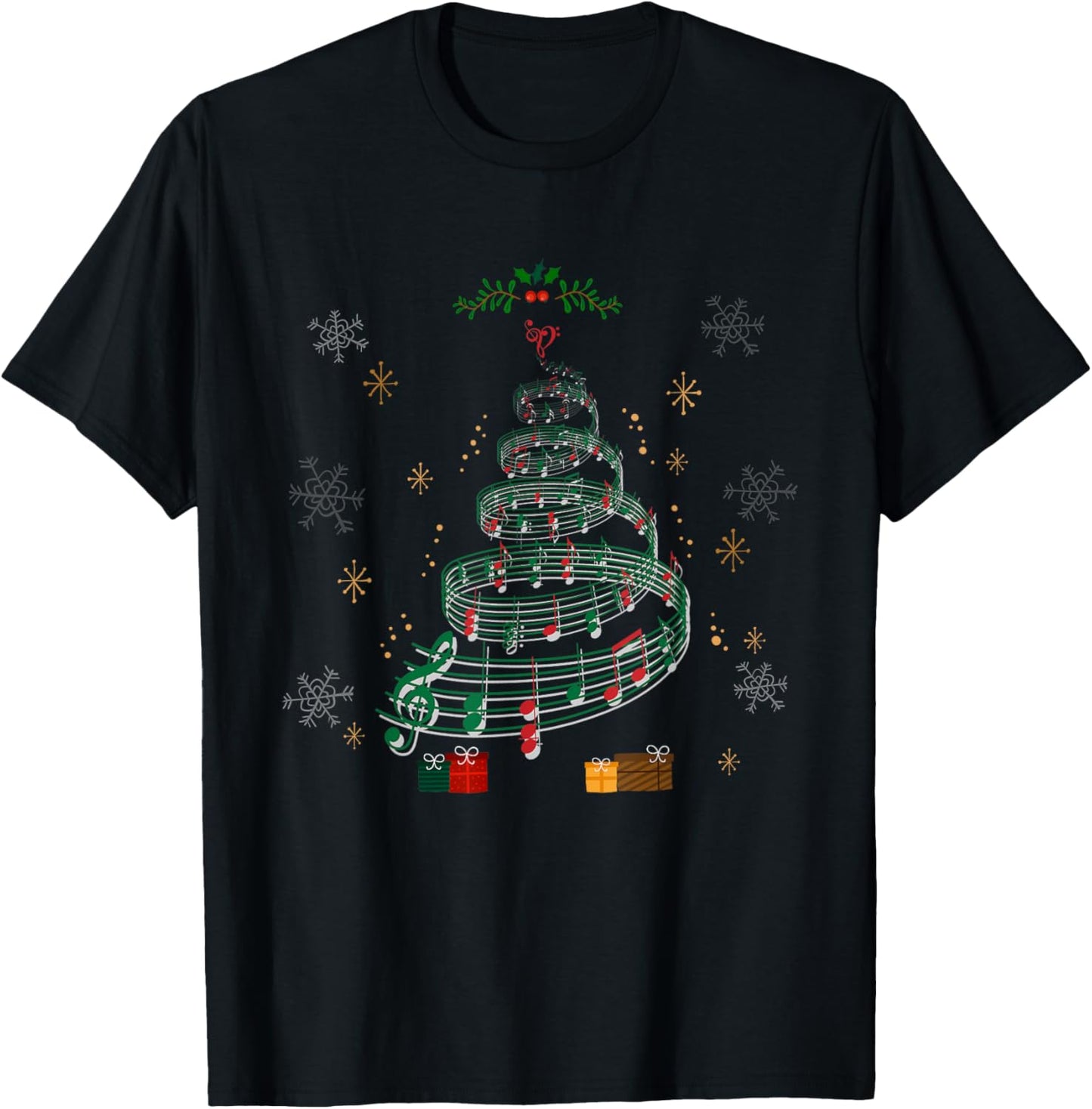 Music Note Tree Musical Christmas Xmas Music Lovers T-Shirt - T-Shirt | Black