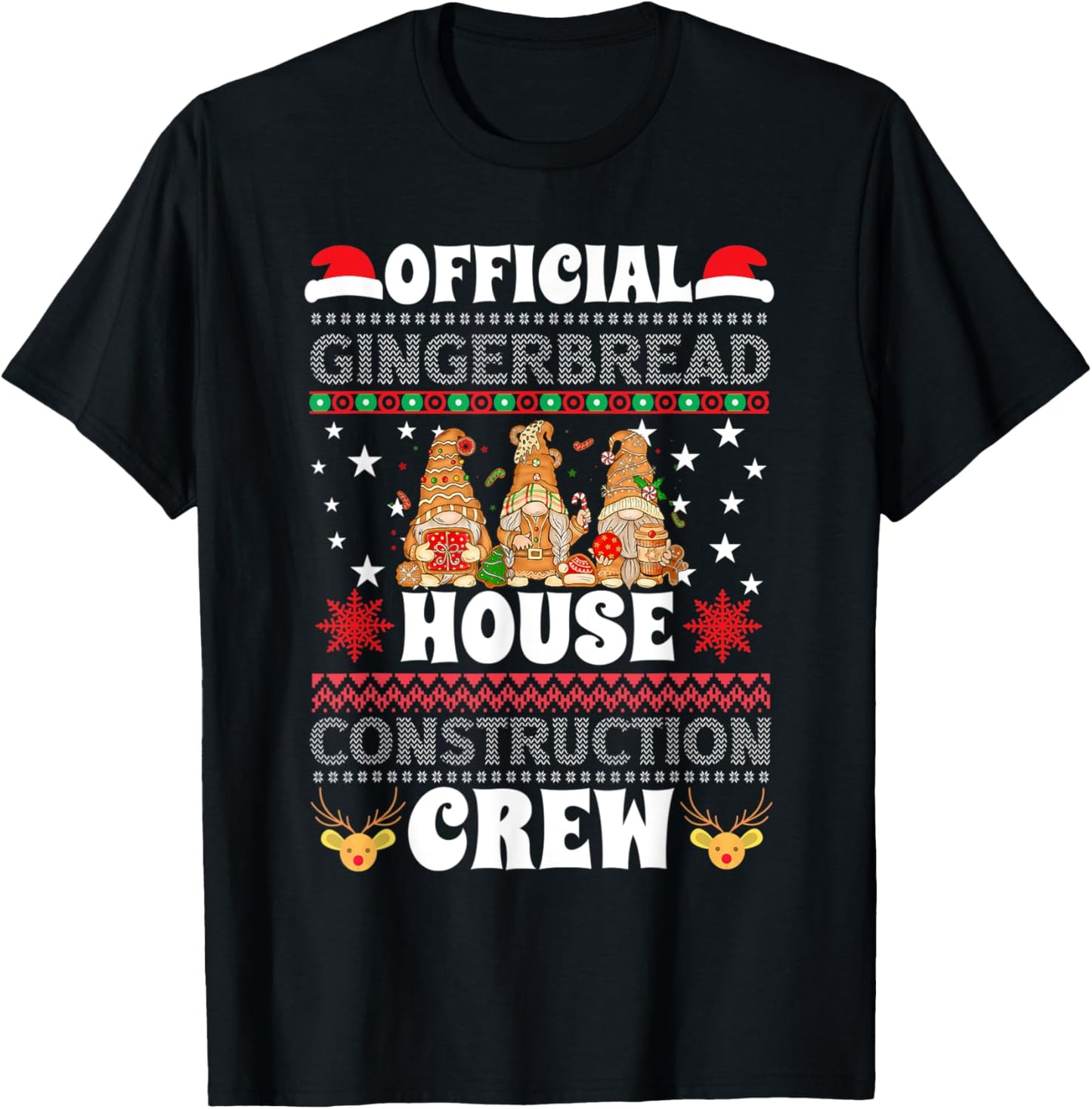 Official Gingerbread House Construction Crew Ugly Sweater T-Shirt - T-Shirt | Black