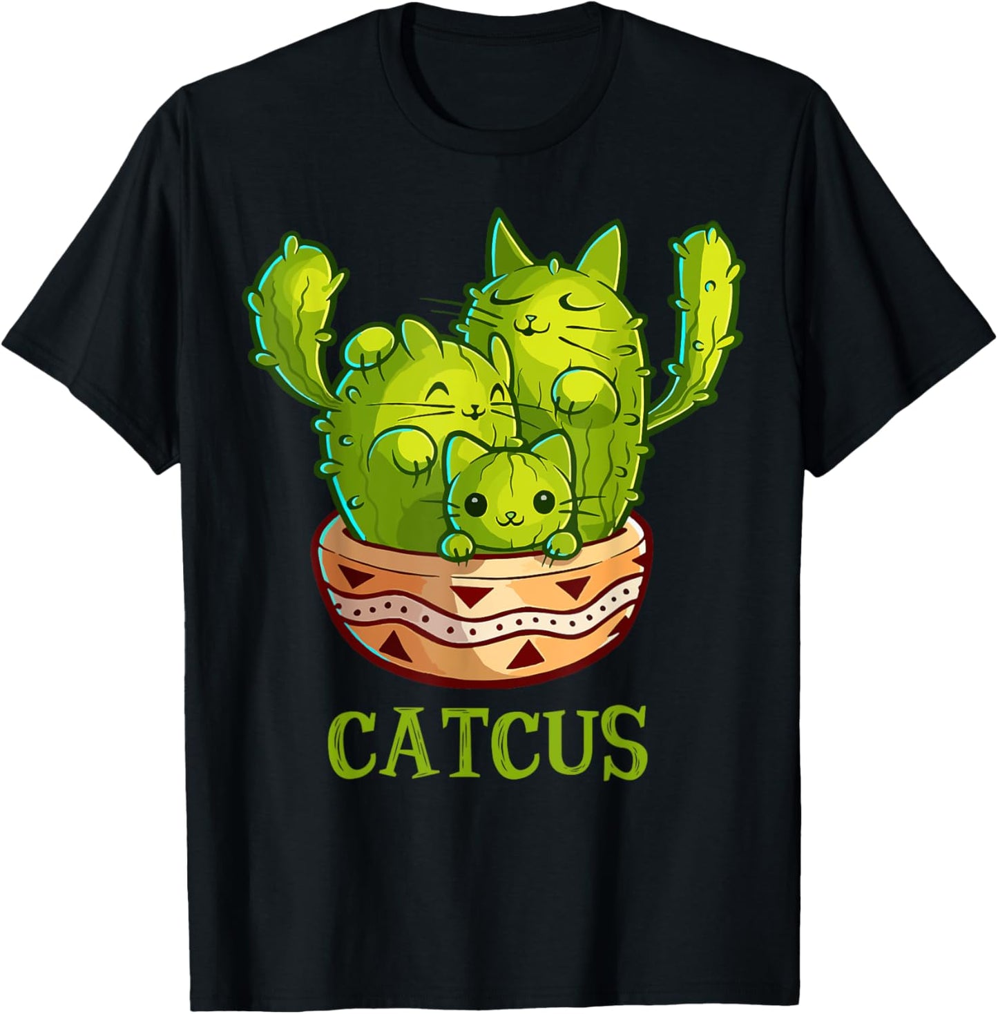 Catcus Cute Cat And Cactus Mexican Cactus Cinco De Mayo T-Shirt - T-Shirt | Black
