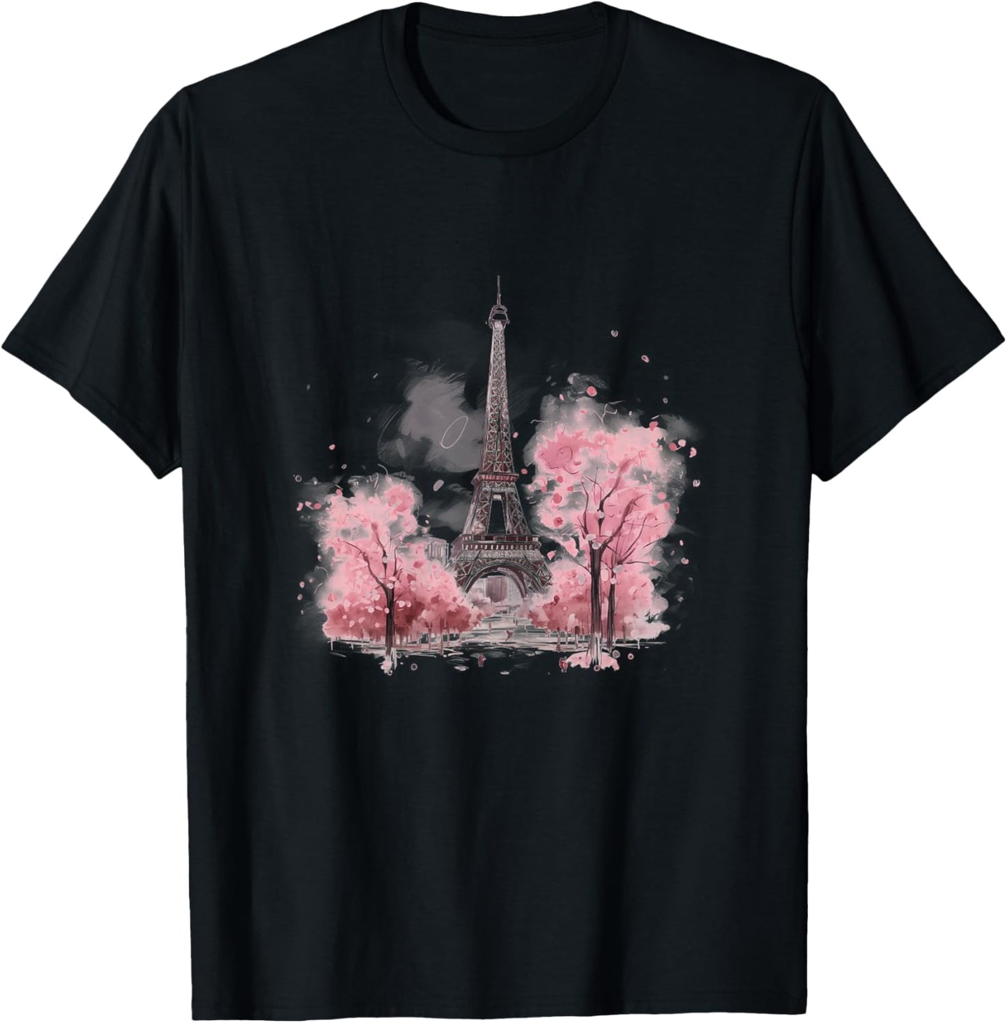 Eiffel Tower Paris Souvenirs France Vintage Flowers Pink T-Shirt - T-Shirt | Black