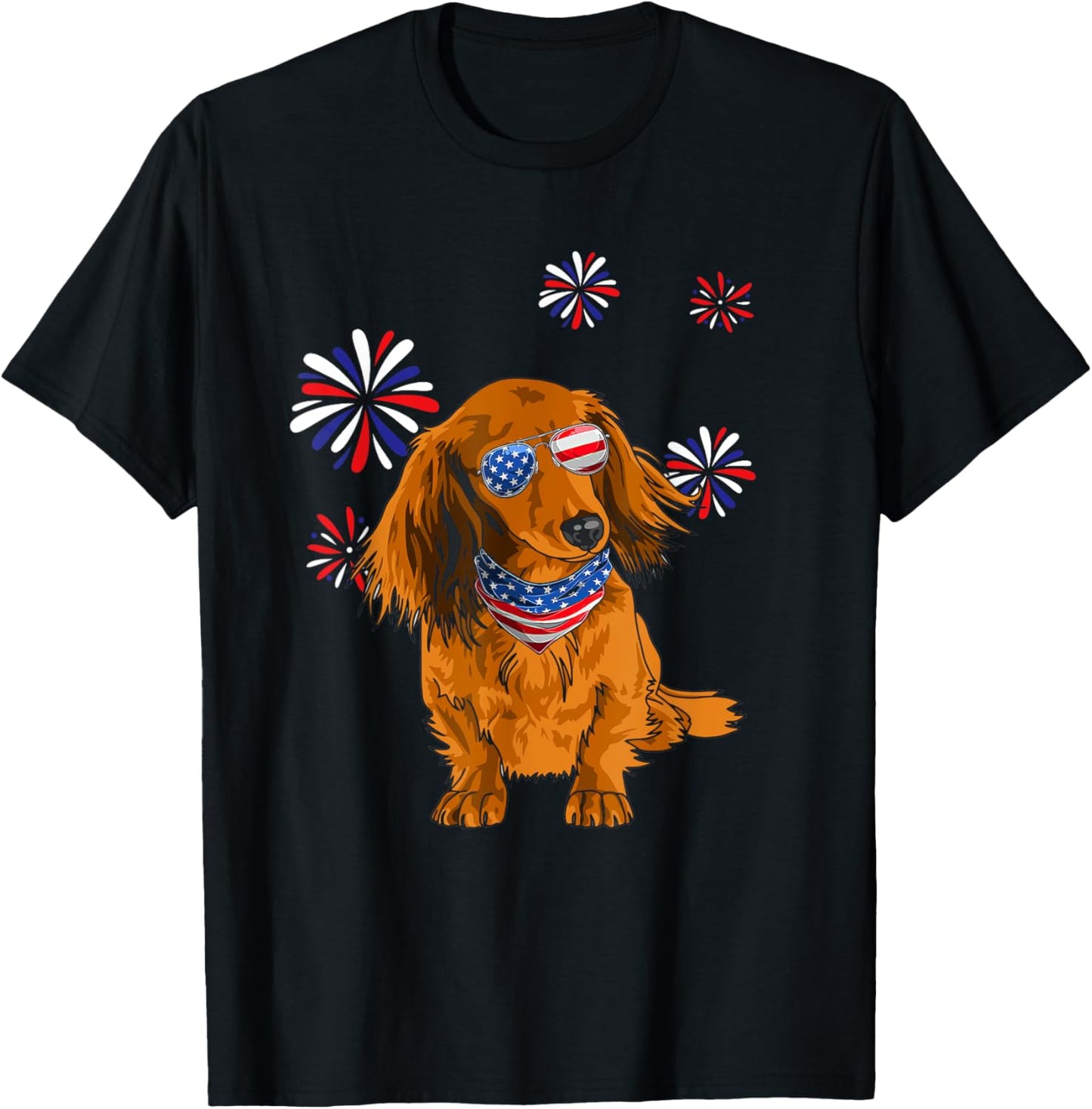 Patriotic Red Long-Haired Dachshund 4th of July Dog Lover Men T-Shirt - T-Shirt | Black