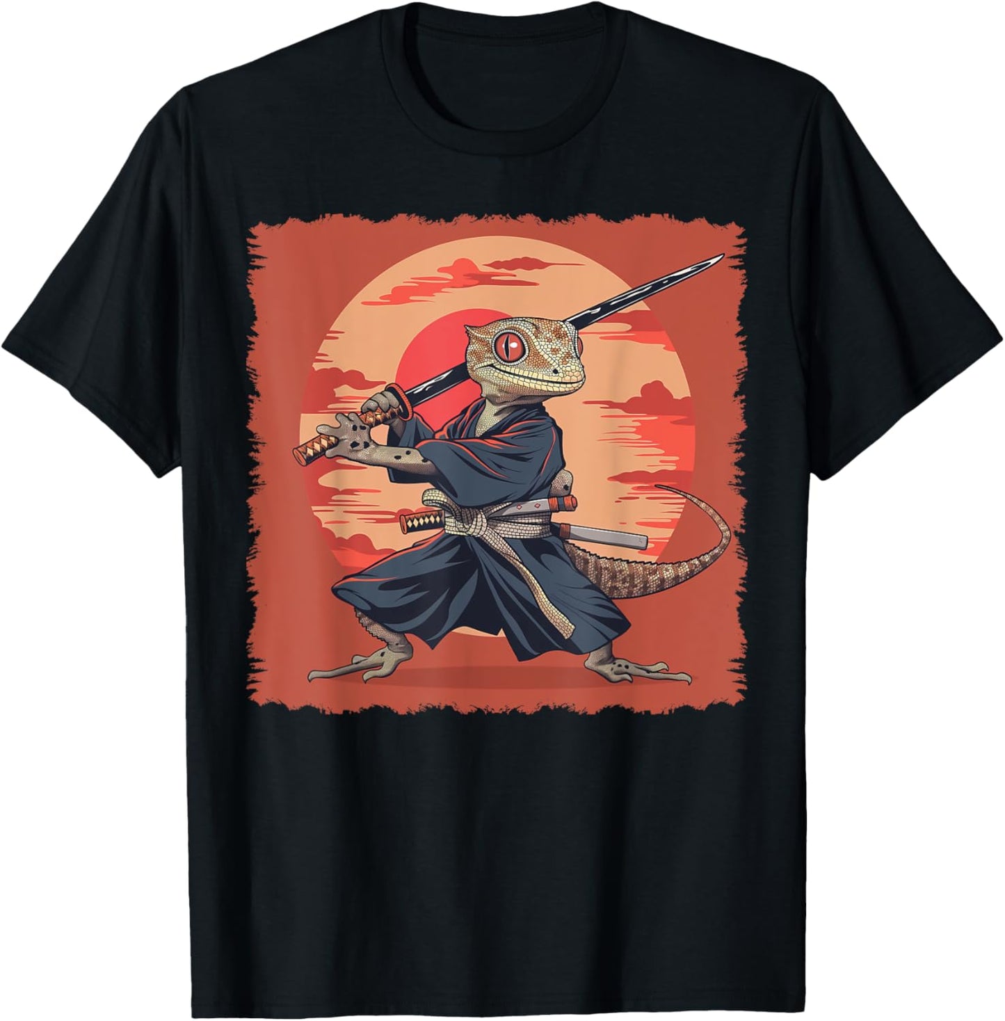 Crested Gecko Lizard Japanese Art Samurai Ukiyo-e T-Shirt - T-Shirt | Black