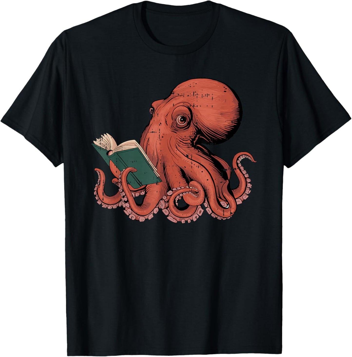 Octopus Reading Book Lover Bookworm Nerd Reader Bibliophile T-Shirt - T-Shirt | Black