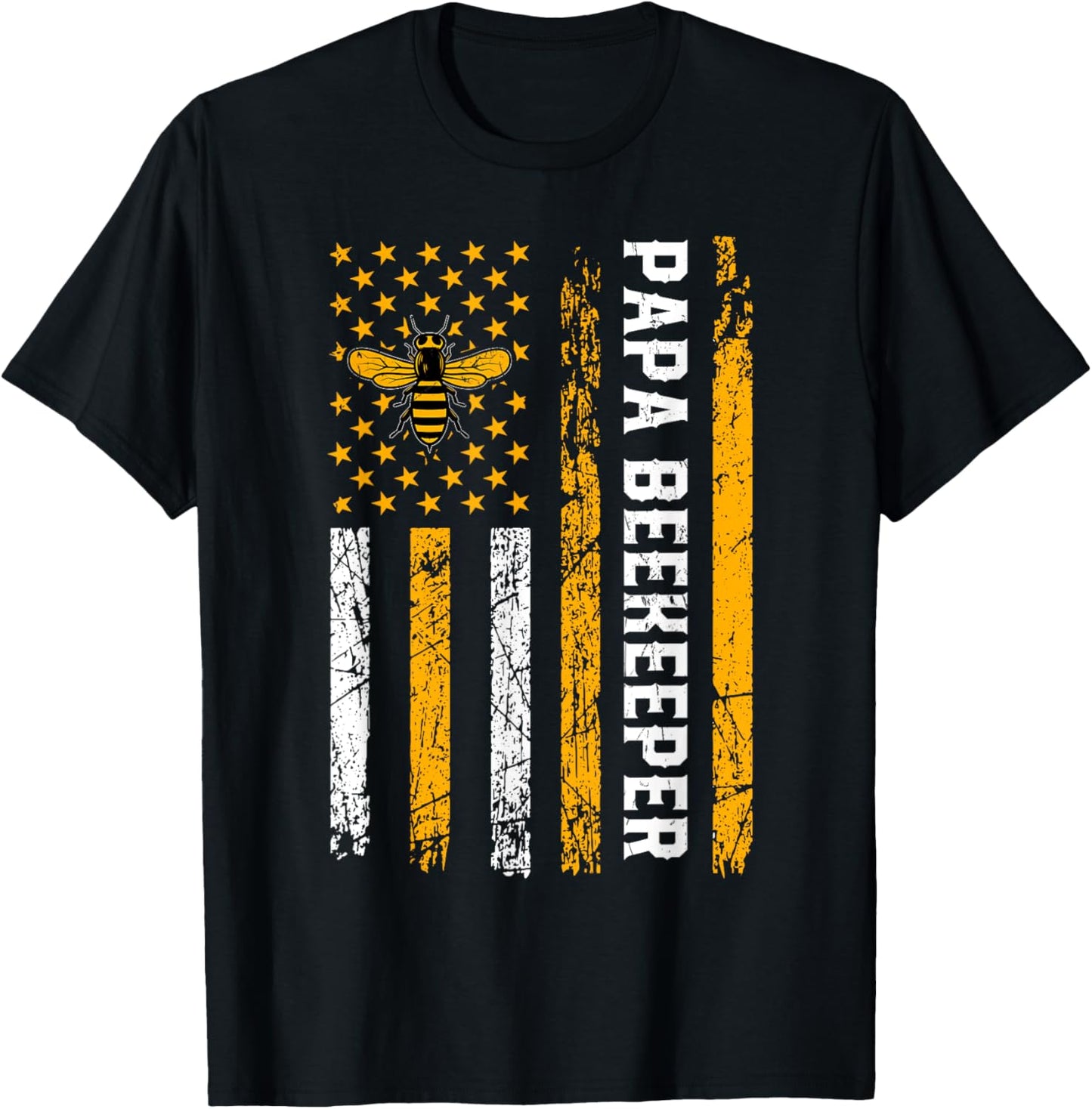 Papa Beekeeper - American Flag Bees Honey Apiarist Lover Dad T-Shirt - T-Shirt | Black