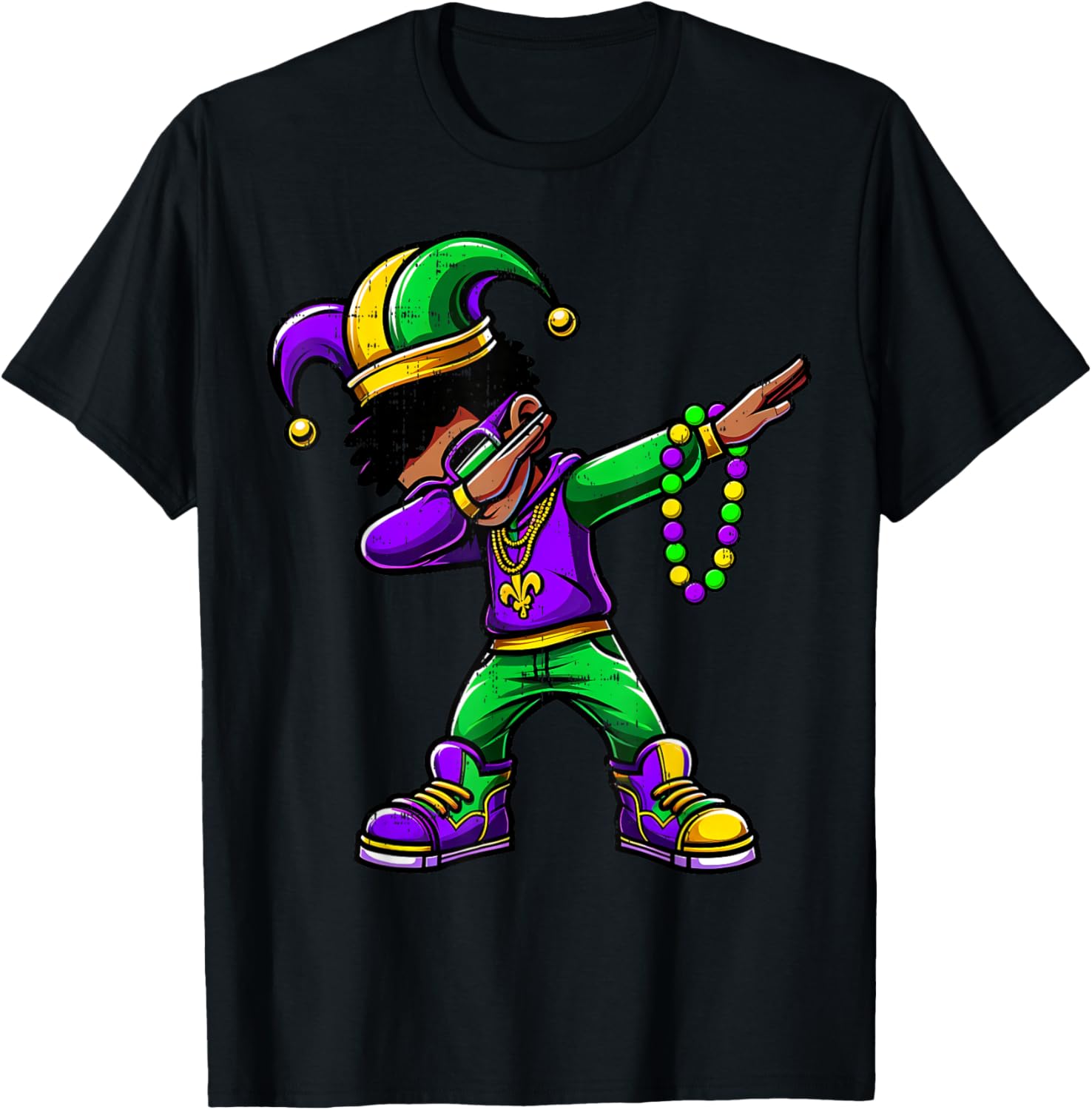 Funny Dabbing Mardi Gras For Black Boy Outfit Jester Hat Kid T-Shirt - T-Shirt | Black
