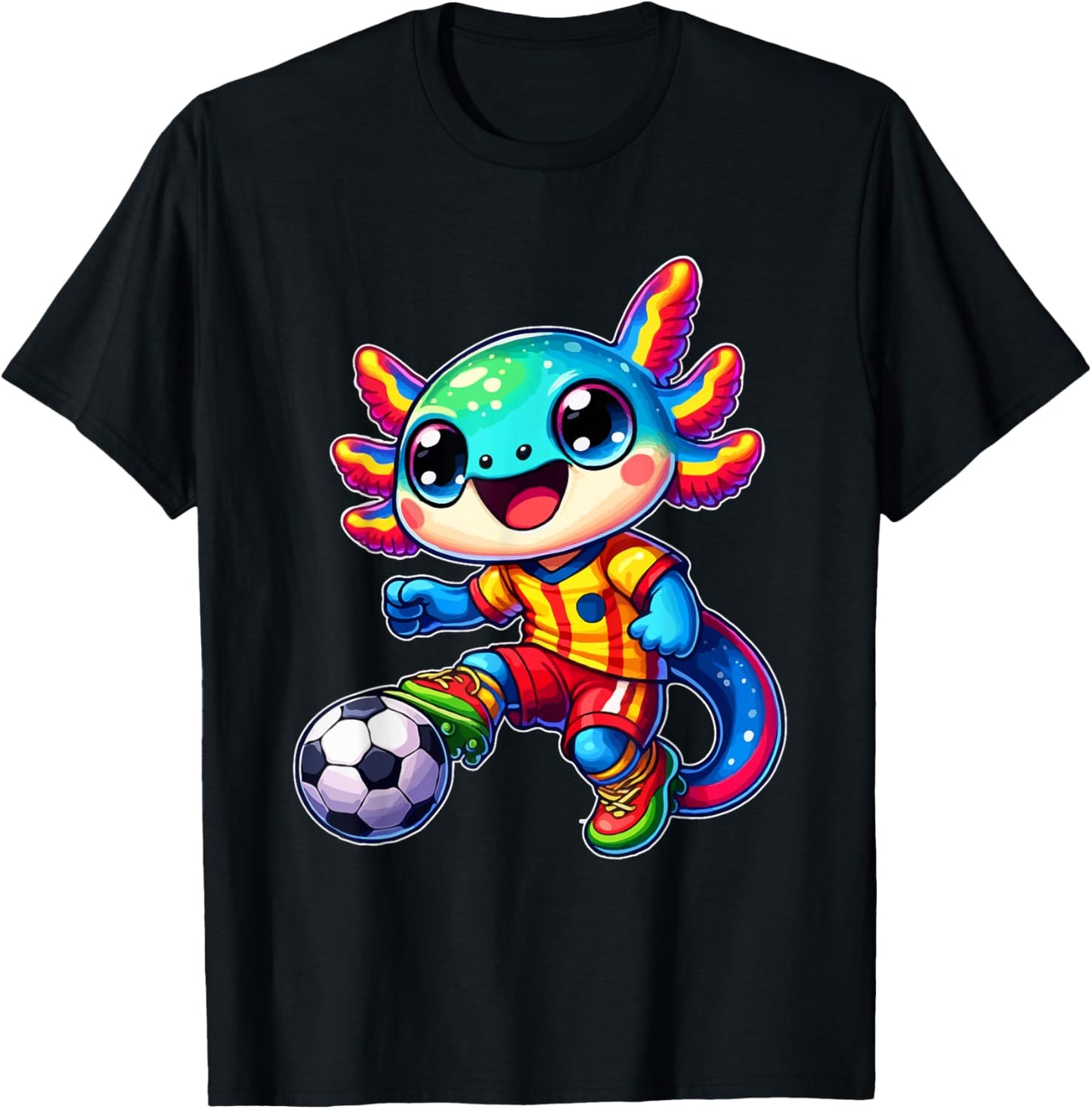 Cute Axolotl Soccer Player Women Men Kids Funny Axolotl T-Shirt - T-Shirt | Black