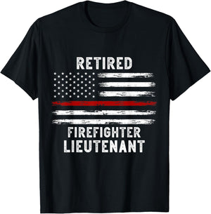 USA flag Retired Fire Lieutenant 2023 Firefighter Retirement T-Shirt - T-Shirt | Black