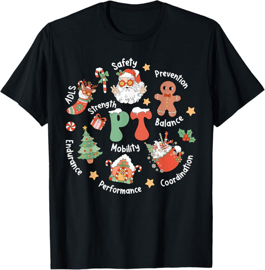 PT Physical Therapy Santa Squad Christmas Physical Therapist T-Shirt - T-Shirt | Black