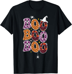 Boo With Spiders And Witch Hat Halloween Women Men T-Shirt - T-Shirt | Black