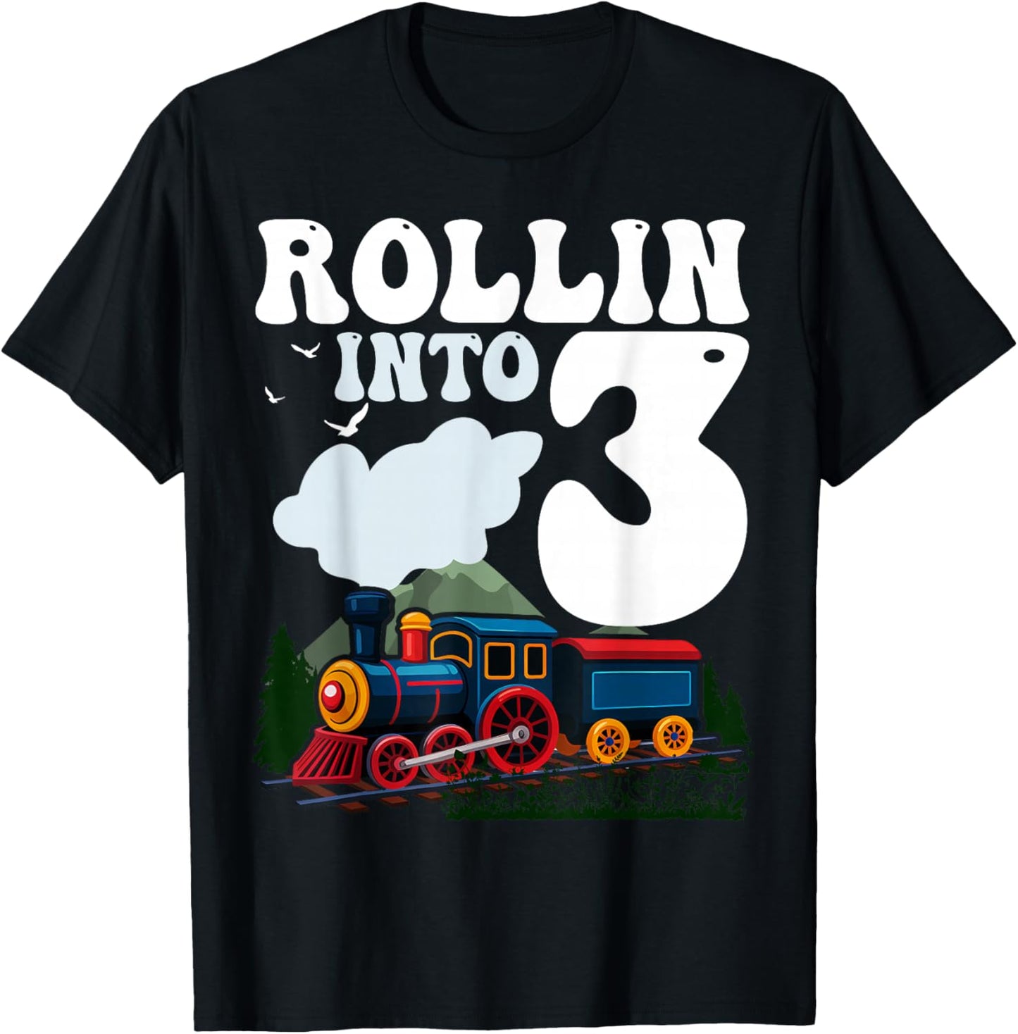 Rollin' Into 3 Train 3rd Birthday Party Three Years Old Boys T-Shirt - T-Shirt | Black