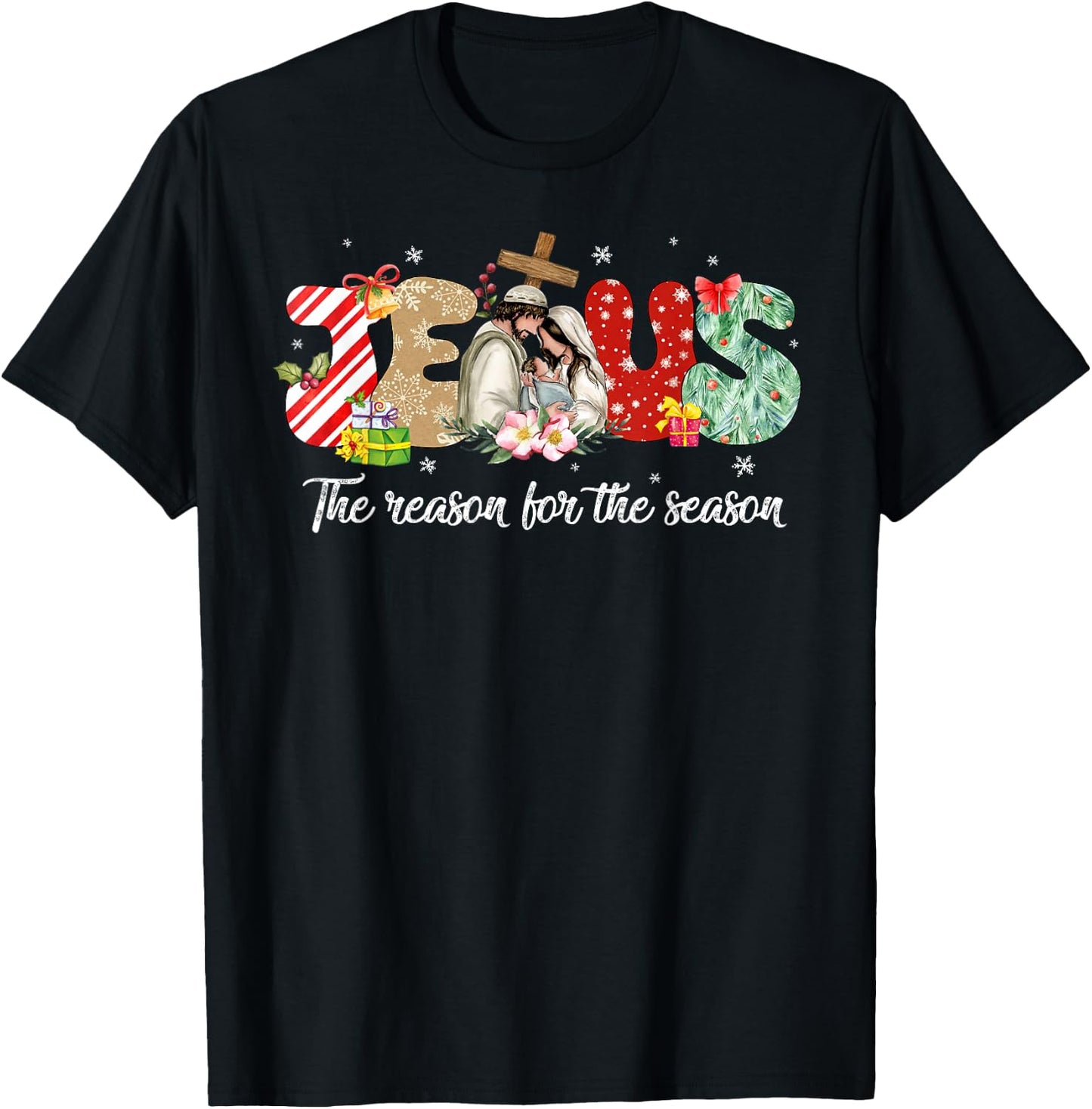 Christmas Jesus Is The Reason For The Season Jesus Pajamas T-Shirt - T-Shirt | Black