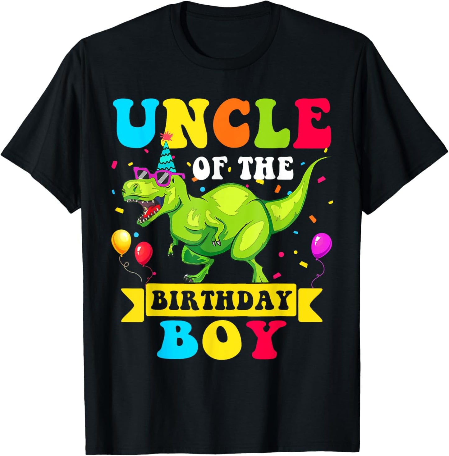 Uncle of the Birthday Boy Dinosaur Raptor Funny T-Shirt - T-Shirt | Black