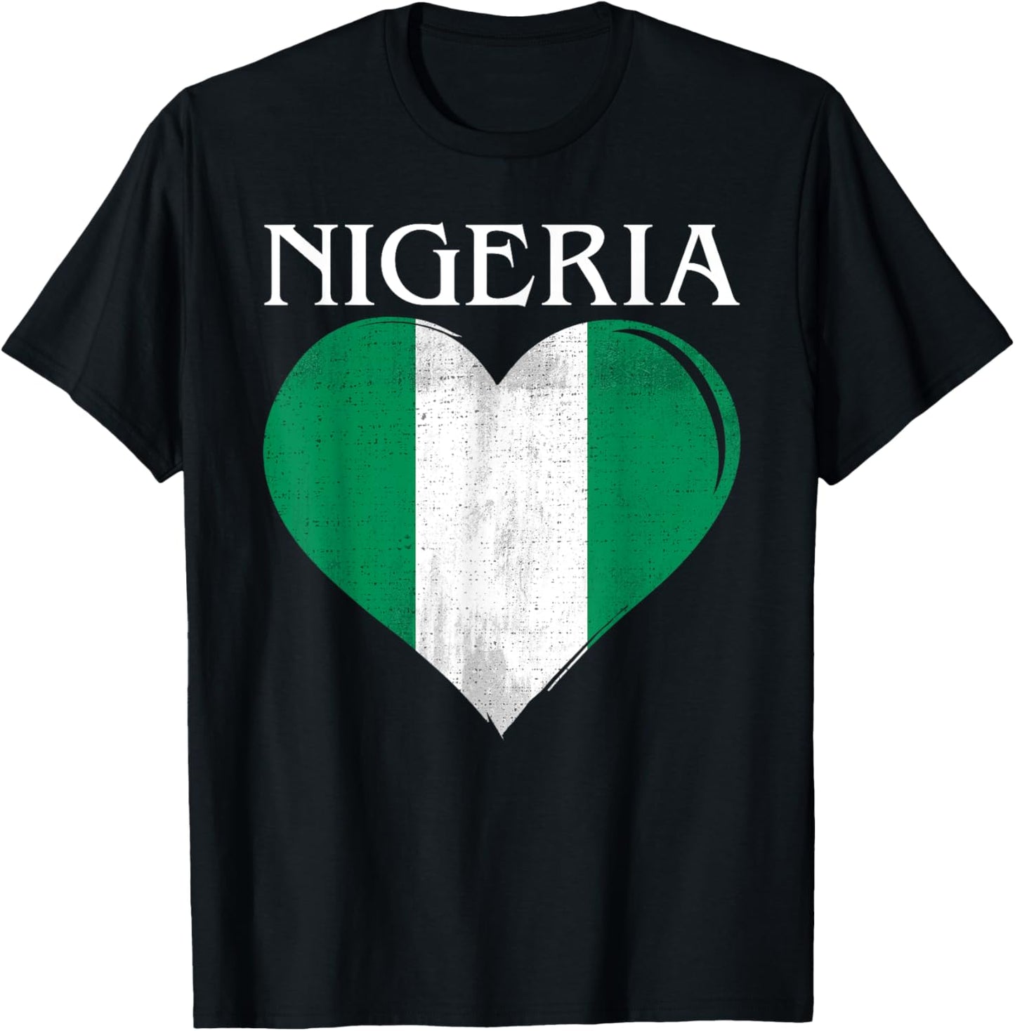 Vintage Nigeria Flag Heart For Nigerian T-Shirt - T-Shirt | Black