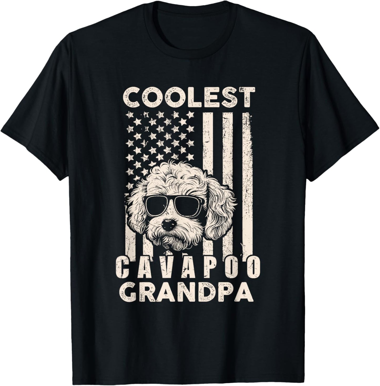 Coolest Cavapoo Grandpa Vintage American Flag Funny Dog Xmas T-Shirt - T-Shirt | Black