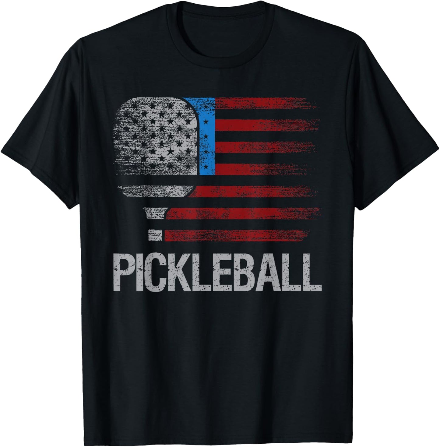 US Flag Pickleball Player Paddleball Lover T-Shirt - T-Shirt | Black