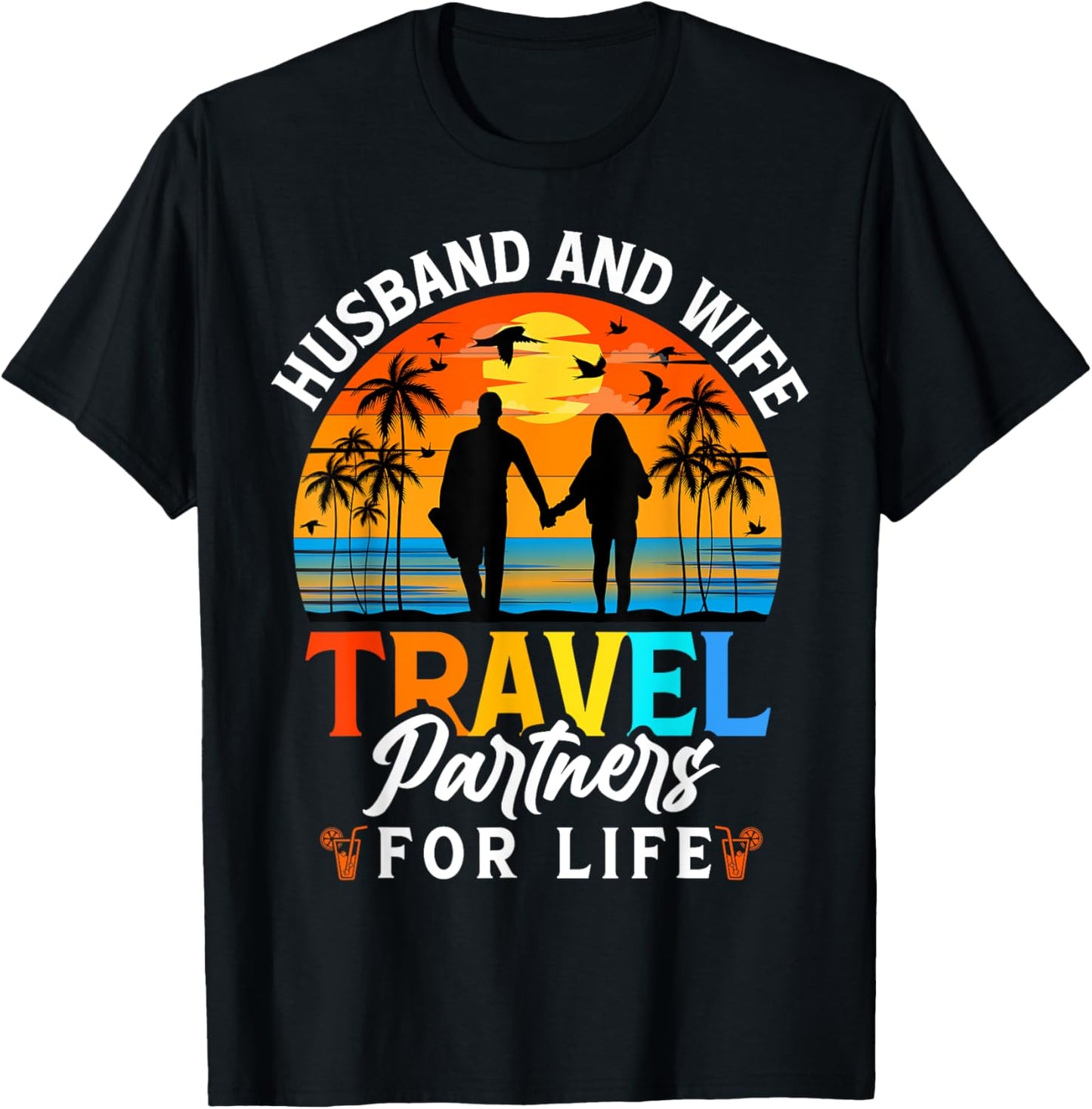 Husband And Wife Travel Partners For Life - Beach Traveling T-Shirt - T-Shirt | Black