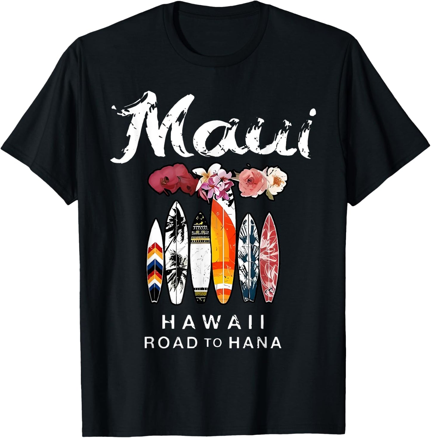 Maui Hawaii Road To Hana Surfboard Beach Vacation Family T-Shirt - T-Shirt | Black