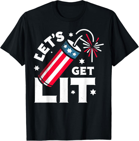 Patriotic 4th of july Let's Get Lit T-Shirt - T-Shirt | Black