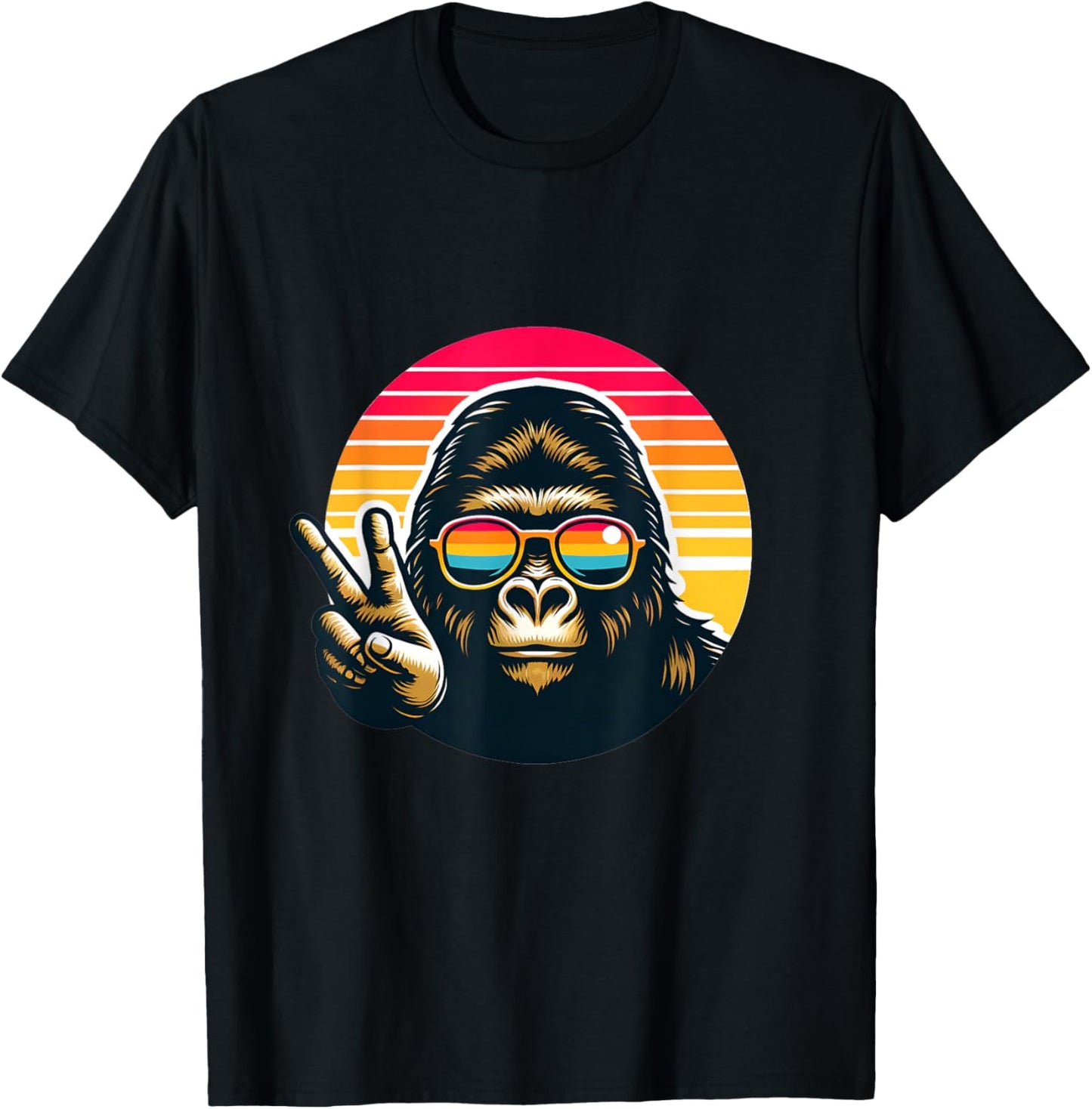 Retro peace gorilla monkey with sunglasses meme T-Shirt - T-Shirt | Black