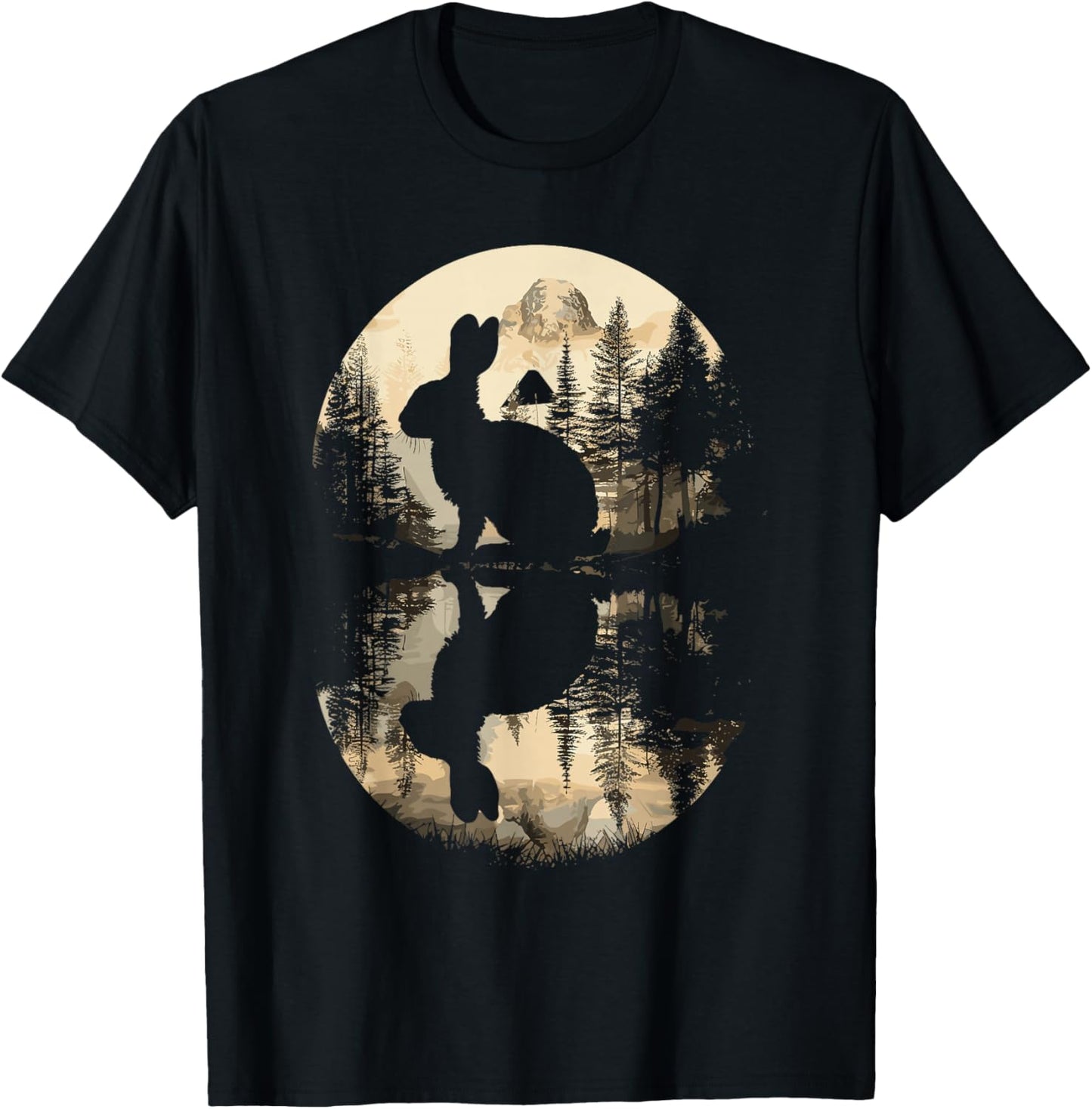 Rabbit Reflection Cute Bunny Nature Wildlife T-Shirt - T-Shirt | Black
