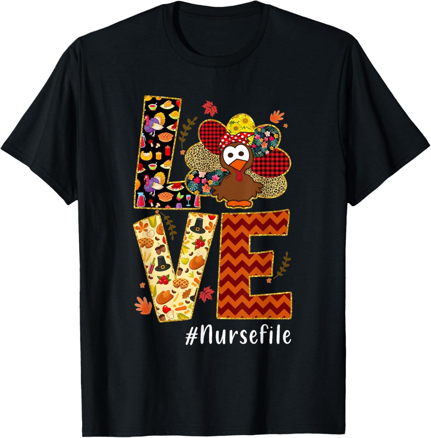 Love Turkey Nurse Thanksgiving - Love Nurse Life - -Adults & Kids - Nurses, Families, Supporters - Black - Small - Short Sleeve T-Shirt - T-Shirt | Black