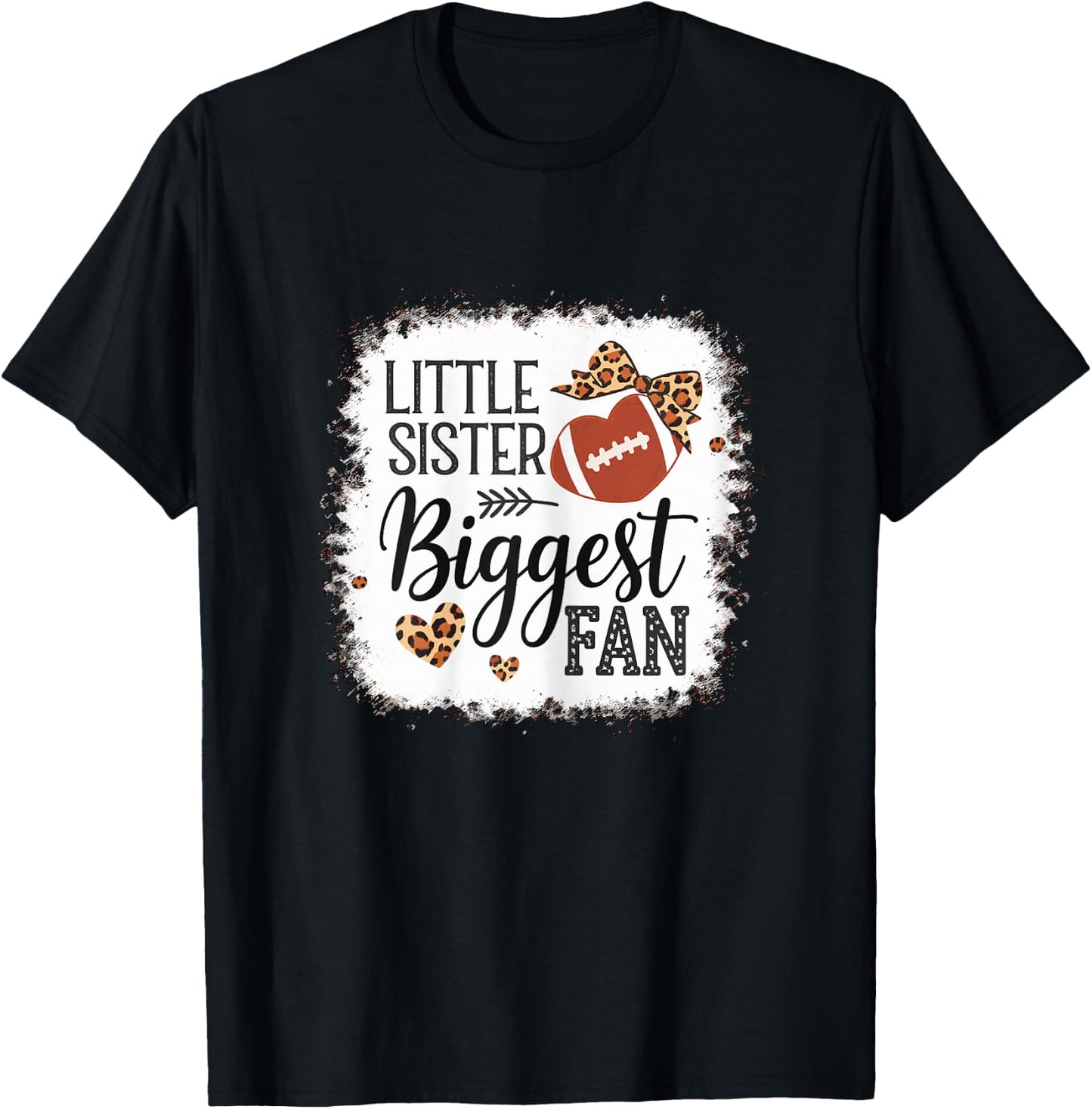 Little Sister biggest Fan Football Sister T-Shirt - T-Shirt | Black
