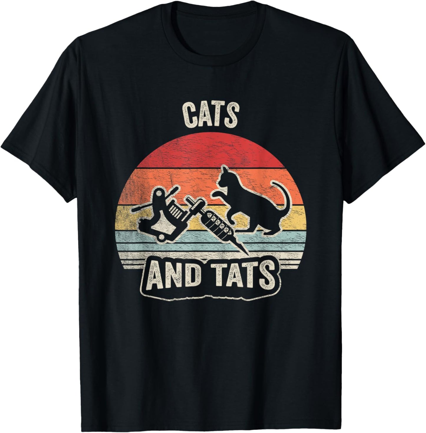 Vintage Cats and Tats Shirt Cat Tattoo Lover Cats & Tats T-Shirt - T-Shirt | Black