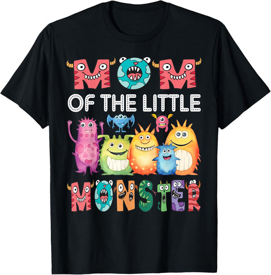 Mom Of The Little Monster Kids 1St Birthday Party T-Shirt - T-Shirt | Black