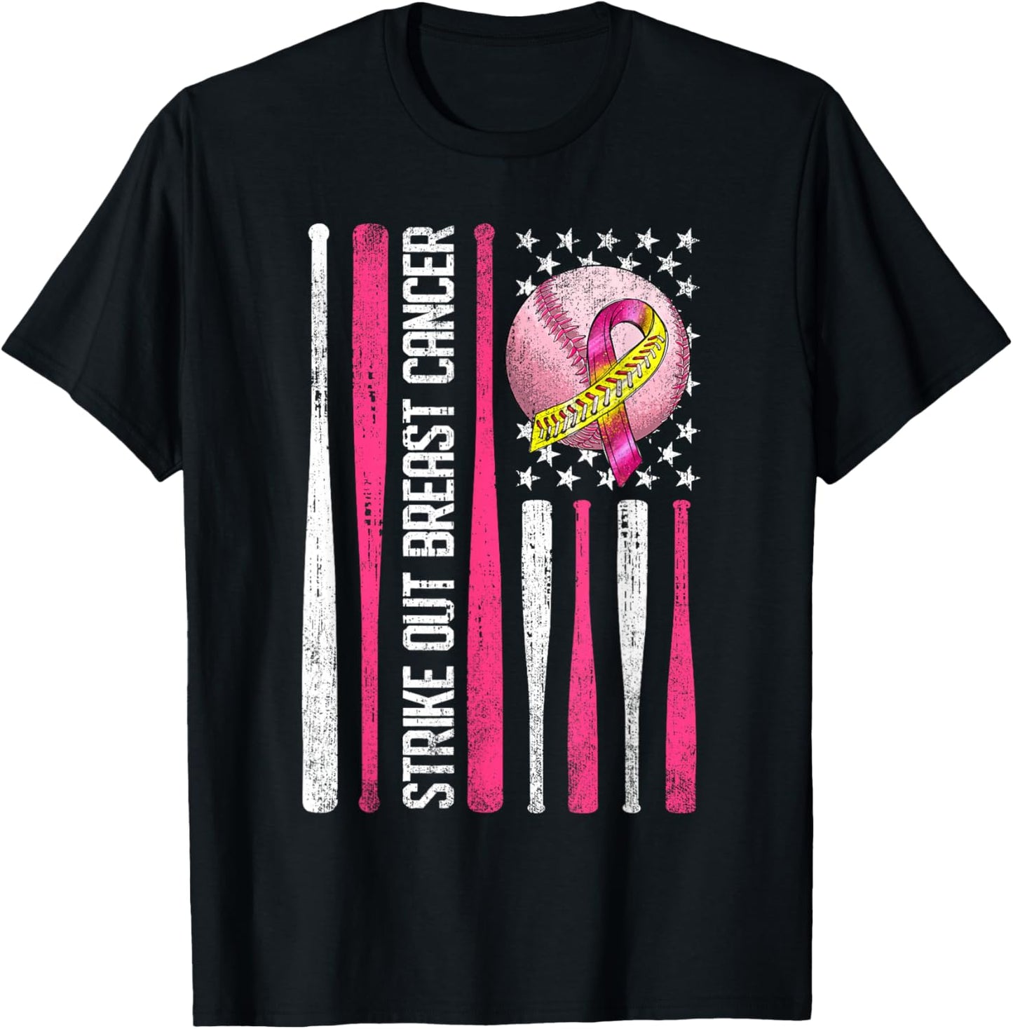 Strike Out Breast Cancer Softball Fight Awareness Men T-Shirt - T-Shirt | Black