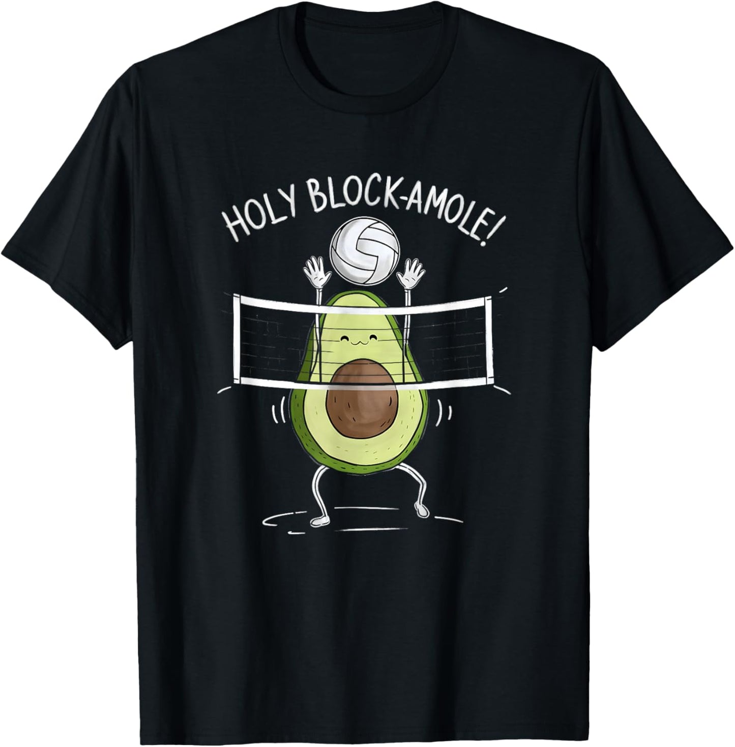 Holy Blockamole! Avocado Volleyball Fun T-Shirt - T-Shirt | Black