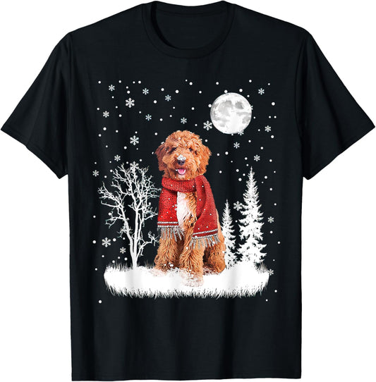 Irish Doodle Under Moonlight Snow Christmas Pajamas T-Shirt - T-Shirt | Black