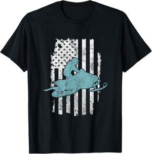Cool United States Flag USA Snowmobile Biker T-Shirt - T-Shirt | Black