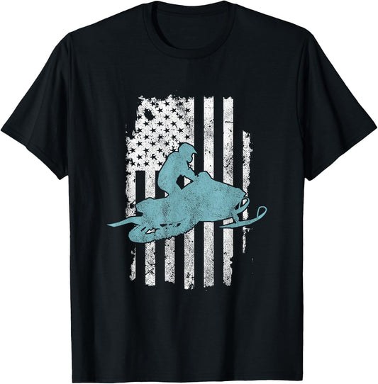 Cool United States Flag USA Snowmobile Biker T-Shirt - T-Shirt | Black
