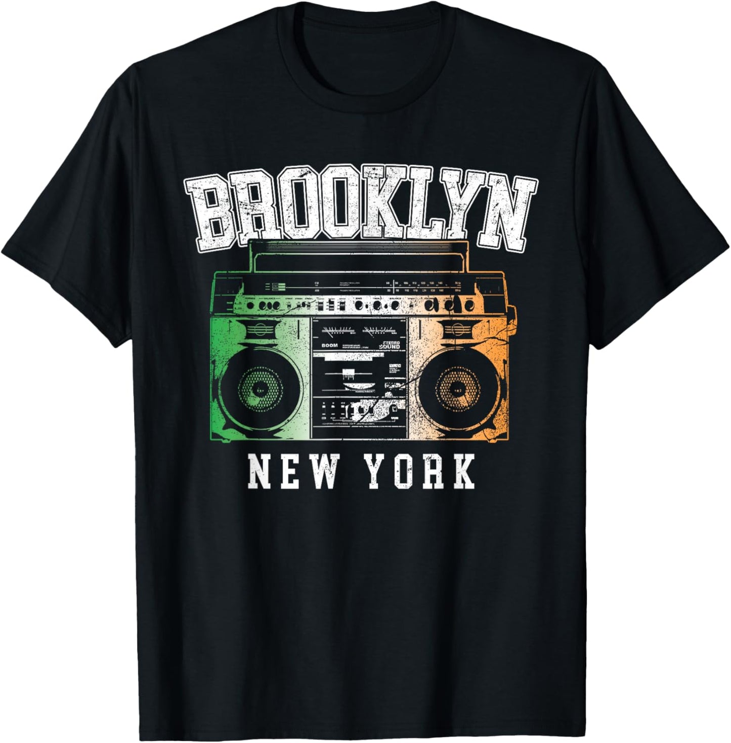 Brooklyn NYC - New York City Irish Flag Boombox T-Shirt - T-Shirt | Black