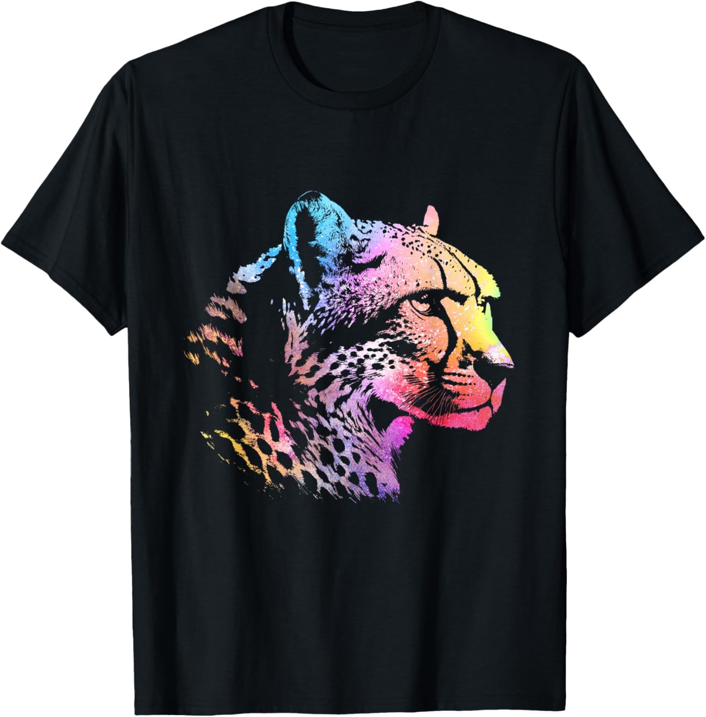 Rainbow Cheetah Face - Wildlife Safari Zookeeper Zoologist T-Shirt - T-Shirt | Black