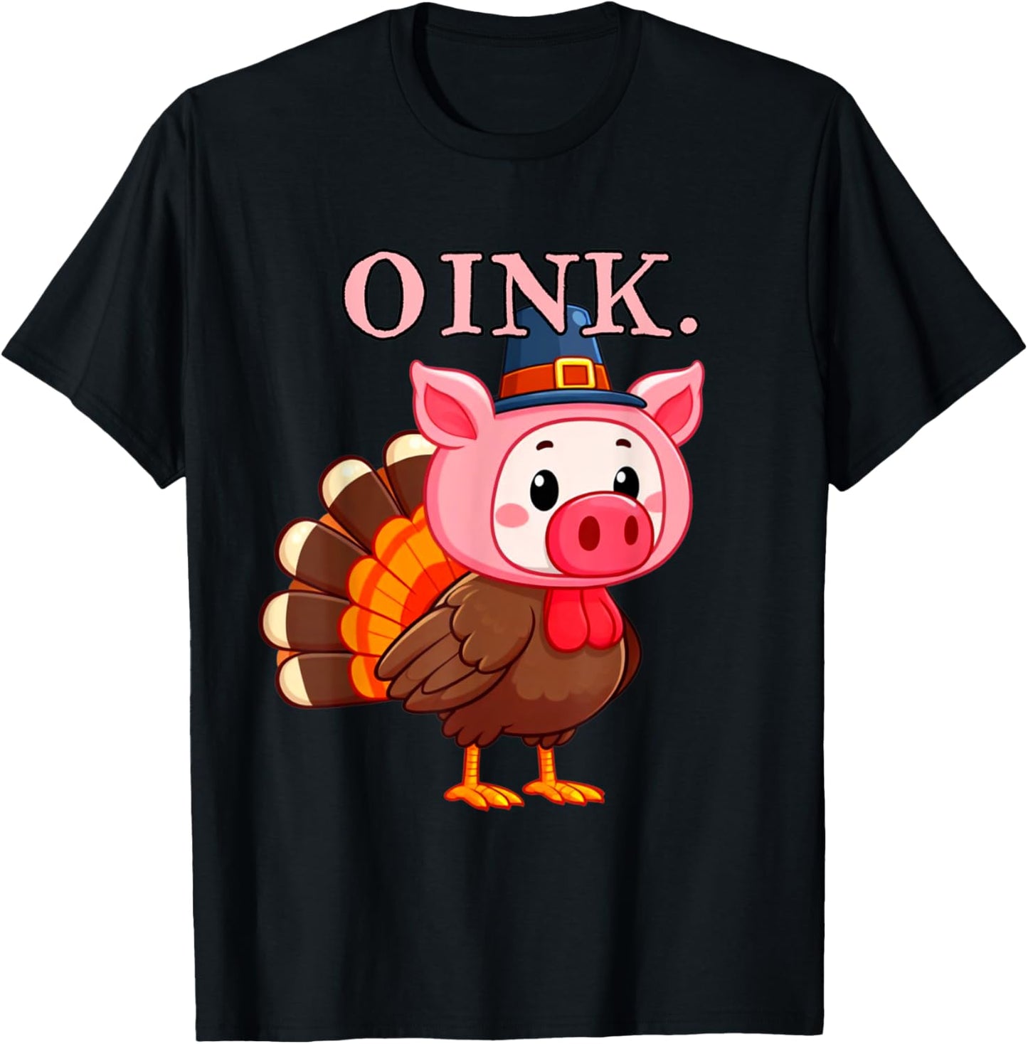 Oink Thanksgiving Turkey Dressed Like Pig Funny Turkey Pig T-Shirt - T-Shirt | Black