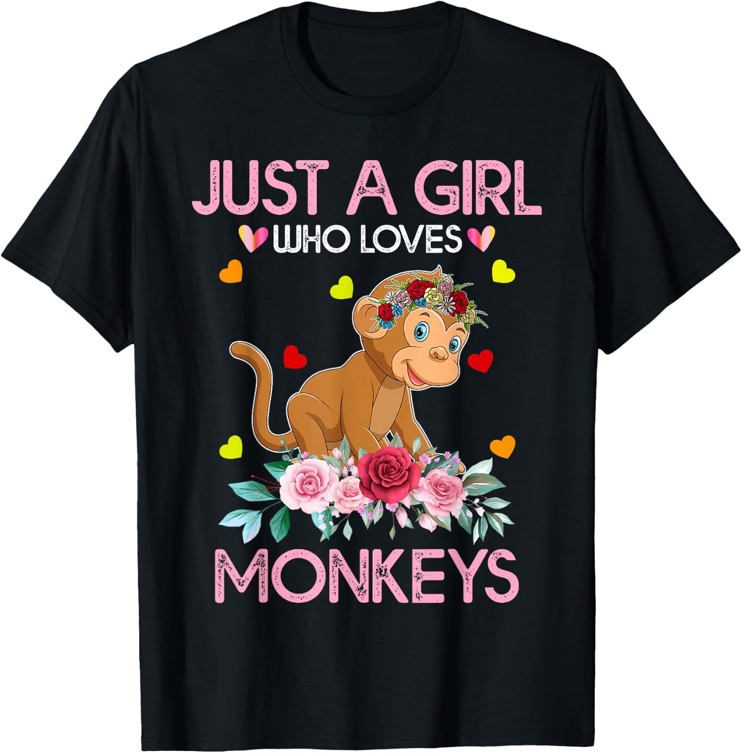 Monkey Kids Just A Girl Who Loves Monkeys T-Shirt - T-Shirt | Black