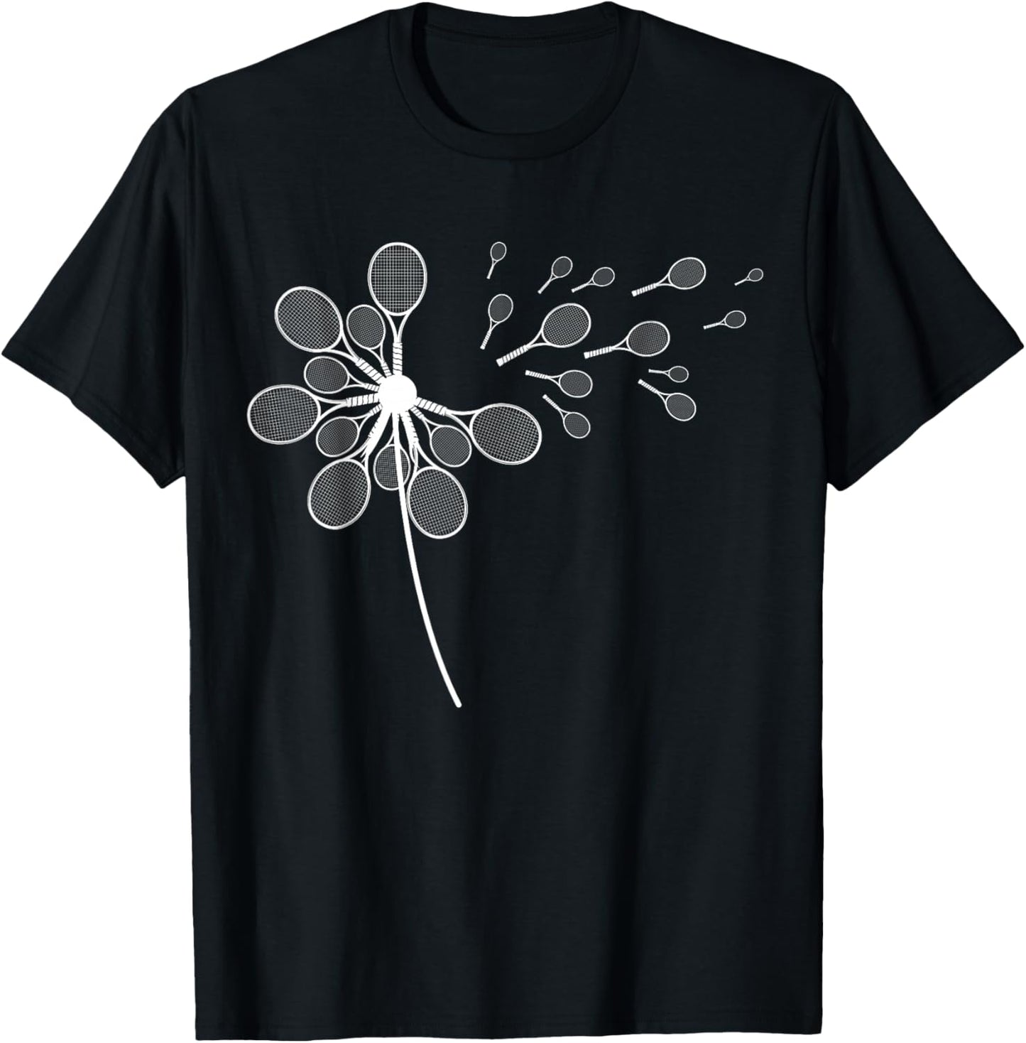 Dandelion Flower Tennis Graphic Player Coach Racket Sports T-Shirt - T-Shirt | Black
