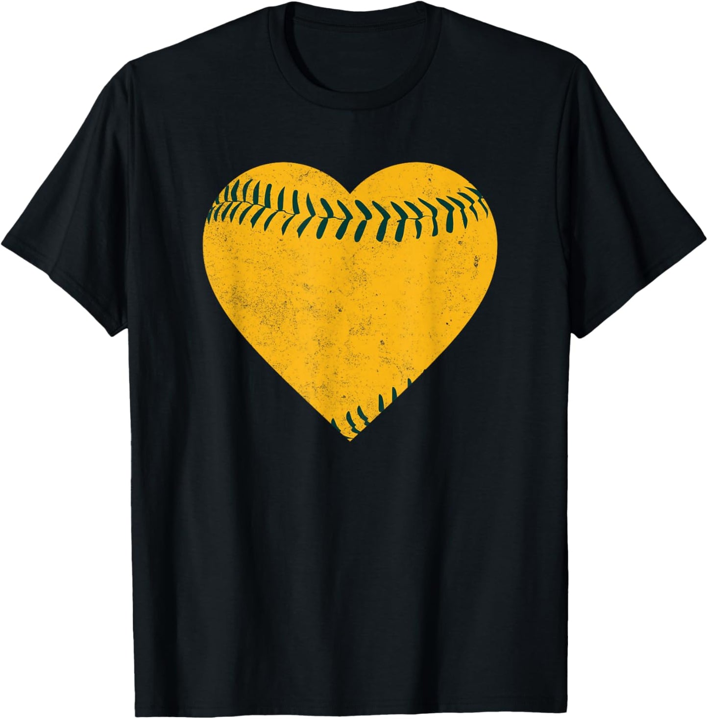 Vintage Gold and Green Baseball Heart T-Shirt - T-Shirt | Black