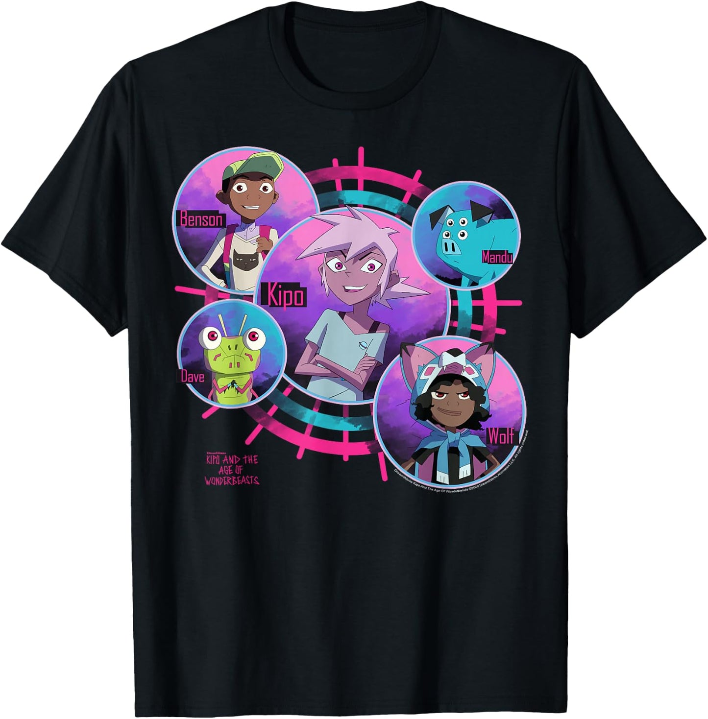 Kipo And The Age Of Wonderbeasts Group Shot Circles T-Shirt - T-Shirt | Black